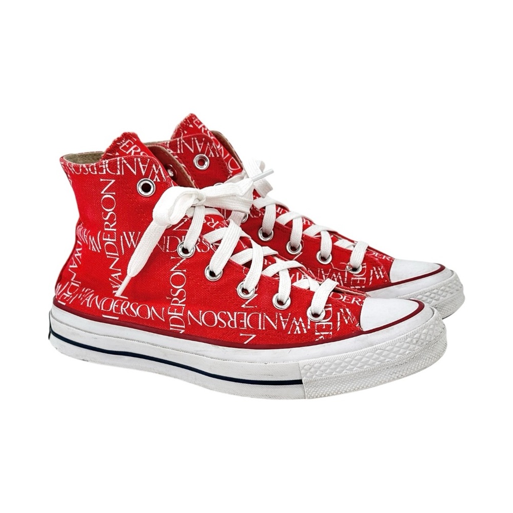 JW Anderson x Converse Red & White JWA Logo Printed Canvas Hi Top Sneakers sz 8